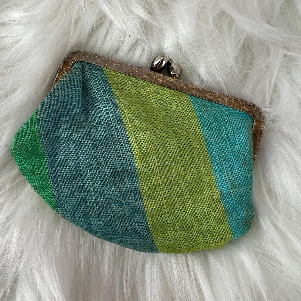 Vintage Kleinerts Striped Kiss Lock Coin Purse Mid Century Wallet Retro Y2K - Picture 3 of 7